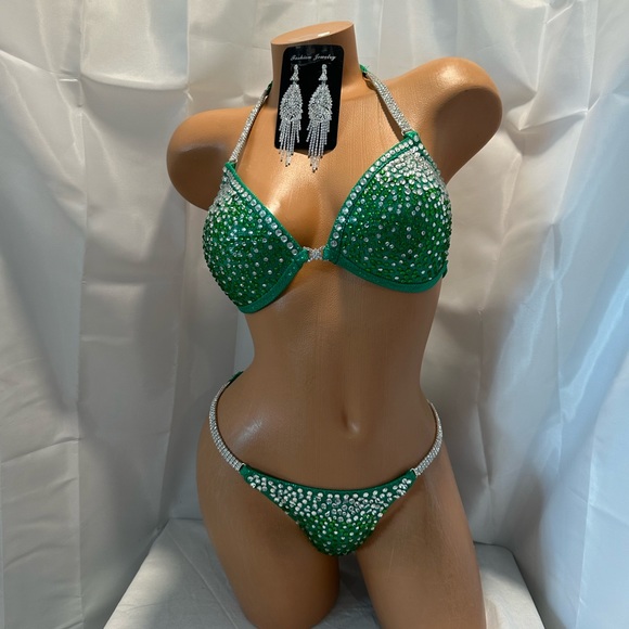 NWT Hunter Green Competition bikini suit, handmade 36B MED BOTTOM - Picture 5 of 5